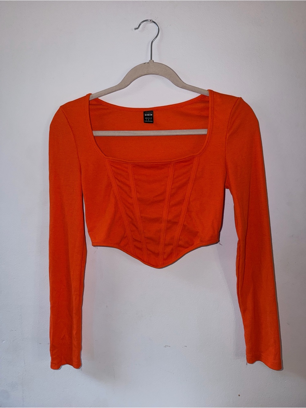 SHEIN Bright Orange Long Sleeve Corset Crop Top